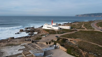Aerial view from a lighthouse in the Portuguese coastline. Cape raso Lighthouse Cascais, Portugal