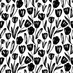 Tulips hand drawn seamless pattern. Hand drawn vector ornament.