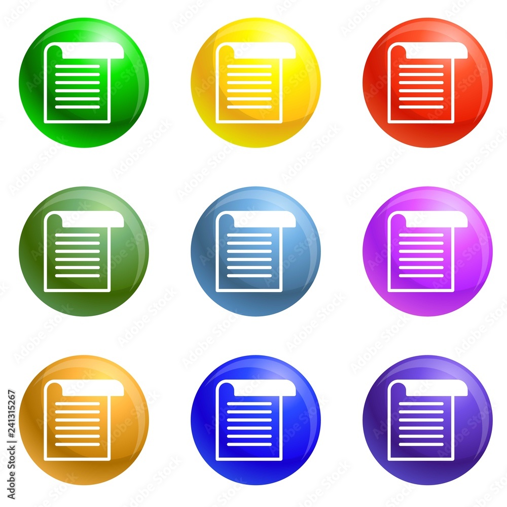 Poster school calculator icons vector 9 color set isolated on white background for any web design