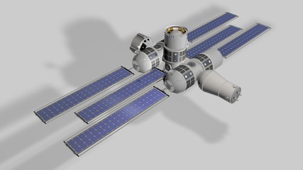 Modello 3D della futura stazione spaziale Aurora. Orion Span su fondo neutro © robynt