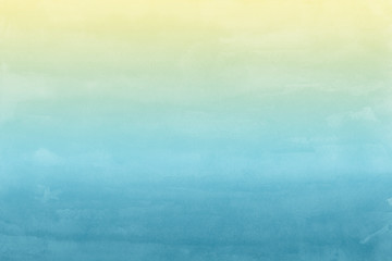 Colorful watercolor ombre leaks and splashes texture on white watercolor paper background. Natural organic shapes and design.