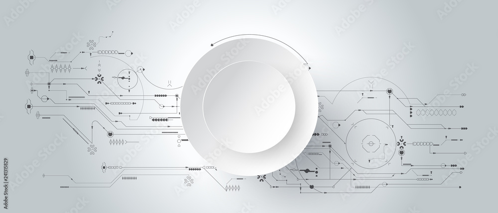 Aufkleber 3d design paper with line circle with circuit board. Illustration Abstract modern futuristic, engineering, science, technology background. Hi tech digital connection, communication.