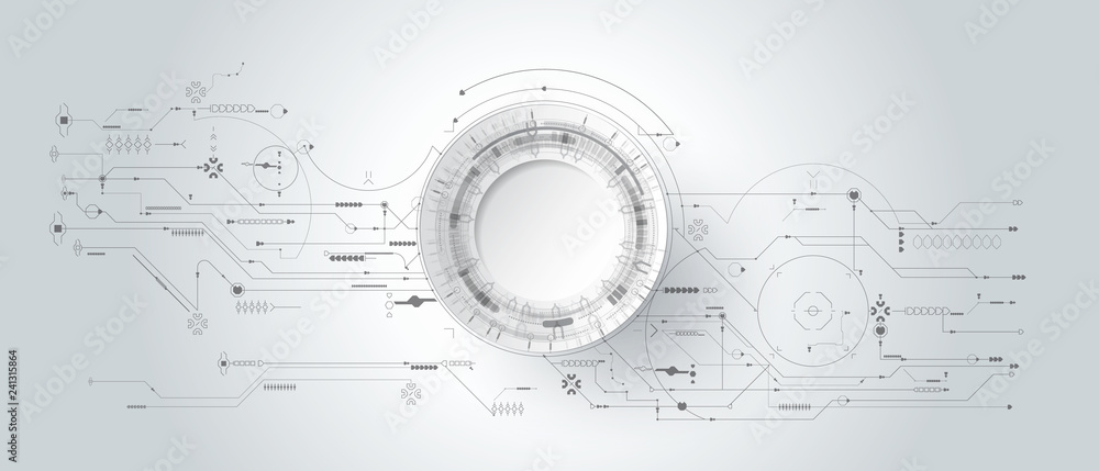 Aufkleber 3d design paper with line circle with circuit board. Illustration Abstract modern futuristic, engineering, science, technology background. Hi tech digital connection, communication,Modern technology 