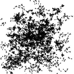 Isolated artistic ink paint splatter textures and decorative elements on white paper background. Chaotic isentegration effect.