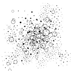 Isolated artistic ink paint splatter textures and decorative elements on white paper background. Chaotic isentegration effect.