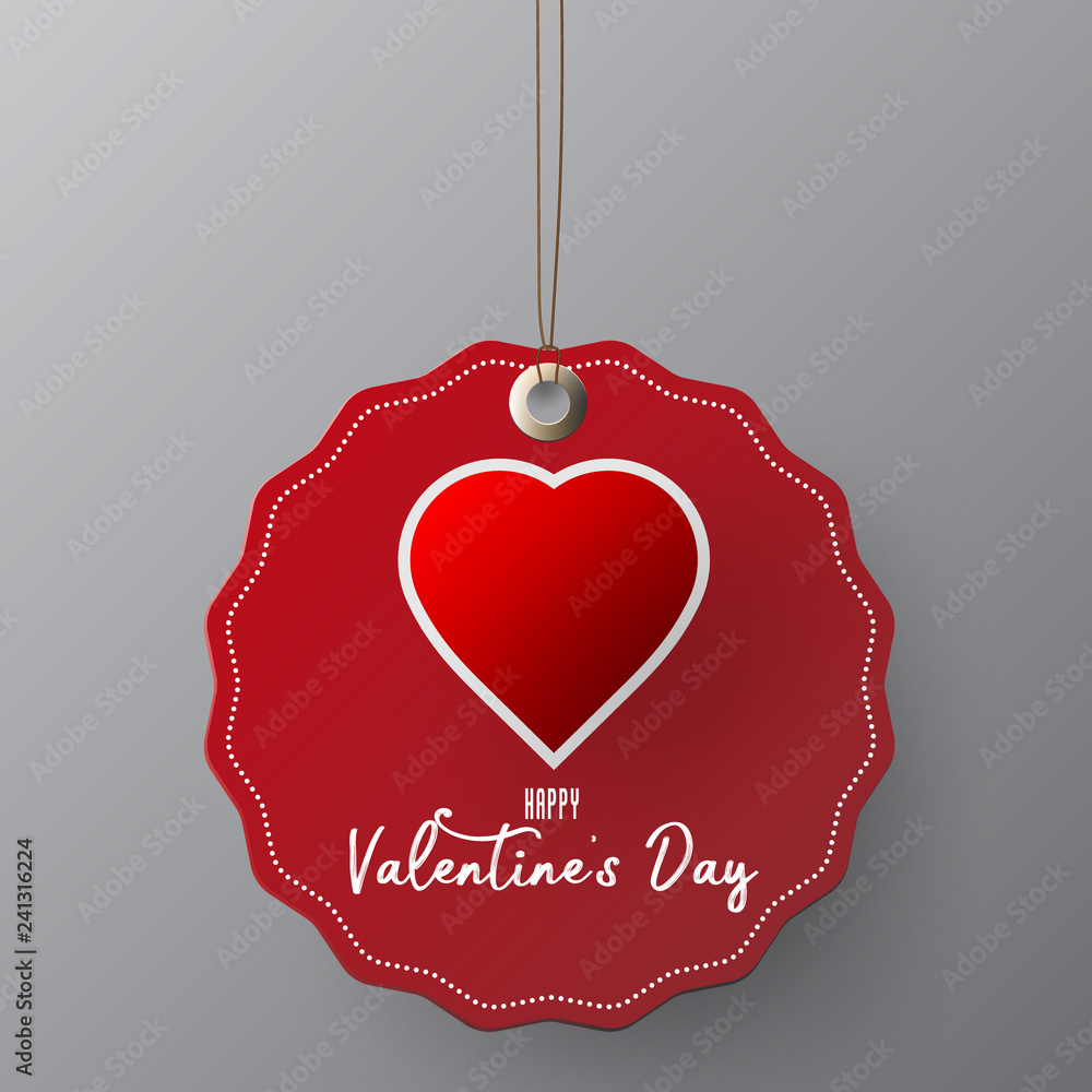Poster valentine’s day sale red paper tags with 3d heart shapes and ornaments elements hanging with discoun