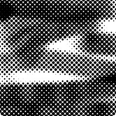 Isolated abstract halftone shapes. Retro black and white background. Grunge texture.