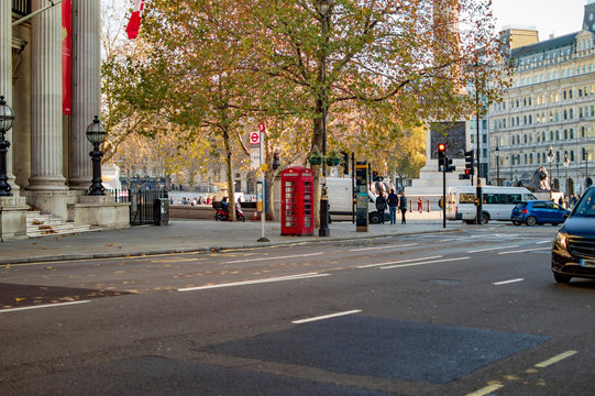Old red telephone booth at trafalgar square