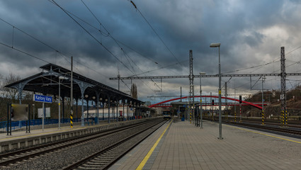Fototapeta na wymiar New station after reconstruction in Karlovy Vary spa town