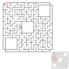 Abstract square maze. Game for kids. Puzzle for children. Labyrinth conundrum. Flat vector illustration isolated on white background. With answer. With place for your image.