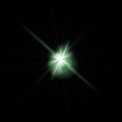 Isolated realistic lens flare visual effect on black night background. Space star. 