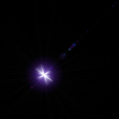 Isolated realistic lens flare visual effect on black night background. Space star. 