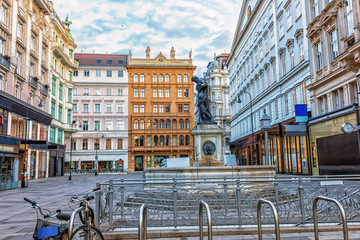 Graben, Vienna street in the centre with monuments and a parking - obrazy, fototapety, plakaty