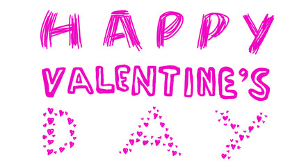Hand written pink text for Happy Valentine's Day.