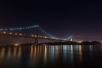 Fototapeta na wymiar 25 april bridge illuminated on a winter night