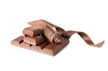 Chocolate curls and pieces isolated on white