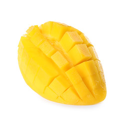Fresh juicy mango half on white background