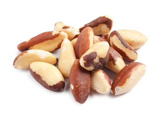 Delicious Brazil nuts on white background. Healthy snack