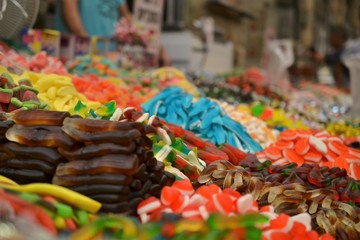 sweets and jelly at Mahane Yehuda, shuk, Jewish grocery market in Jerusalem, Israel