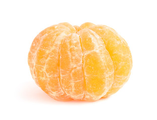 Peeled ripe tangerine on white background. Citrus fruit