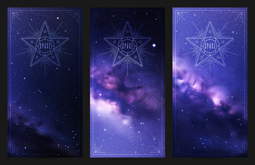Set of vertical banners with night starry sky and Milky Way. Space dark background with fragment of our galaxy. Abstract colorful cards for design. © arvitalya