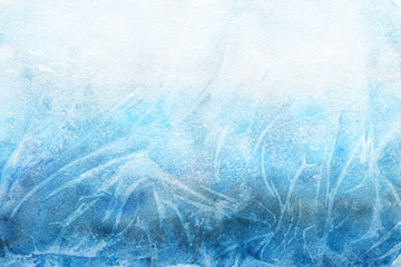 Colorful winter blue ink and watercolor textures on white paper background. Paint leaks and ombre effects. Hand painted abstract image.