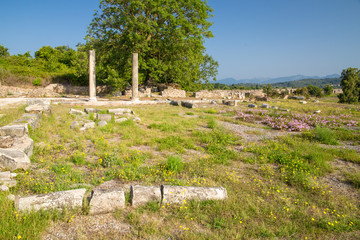 Fototapeta na wymiar ancient Nikopolis in preveza greece paleochristian church in the castle of Nikolopils culumns mosaics