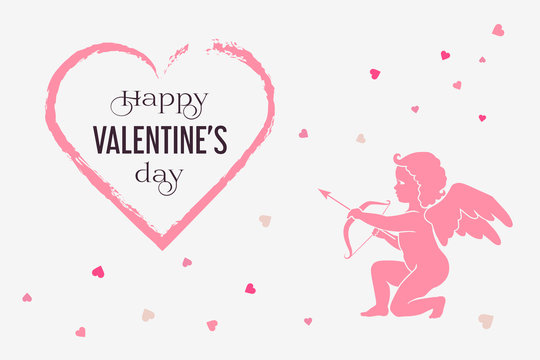 Valentines Day card with pink Cupid and hearts