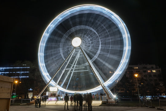 Christmas ferris wheel  at Moravian square at advent time on December in  Brno