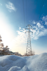 Electricity pylon in snow