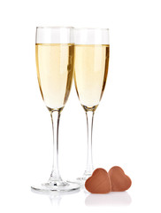Valentines day chocolate and champagne glasses