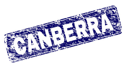 CANBERRA stamp seal imprint with grunge texture. Seal shape is a rounded rectangle with frame. Blue vector rubber print of CANBERRA text with grunge texture.