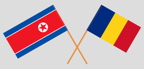 Romania and North Korea. The Romanian and Korean flags. Official proportion. Correct colors. Vector