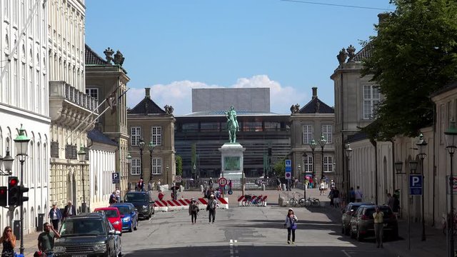 Amalienborg. Residence of the Kingdom of Denmark. Copenhagen. Denmark. 4K.