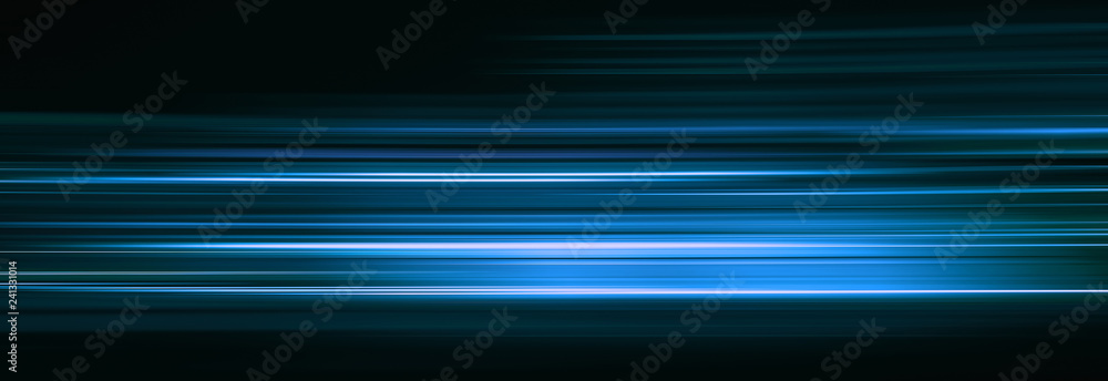 Wall mural abstract blue light trails in the dark, motion blur effect