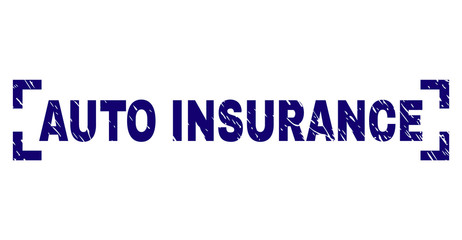 AUTO INSURANCE label seal imprint with grunge texture. Text label is placed between corners. Blue vector rubber print of AUTO INSURANCE with unclean texture.