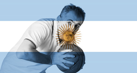 Flag of Argentina, background, basketball player in action, basketball ball