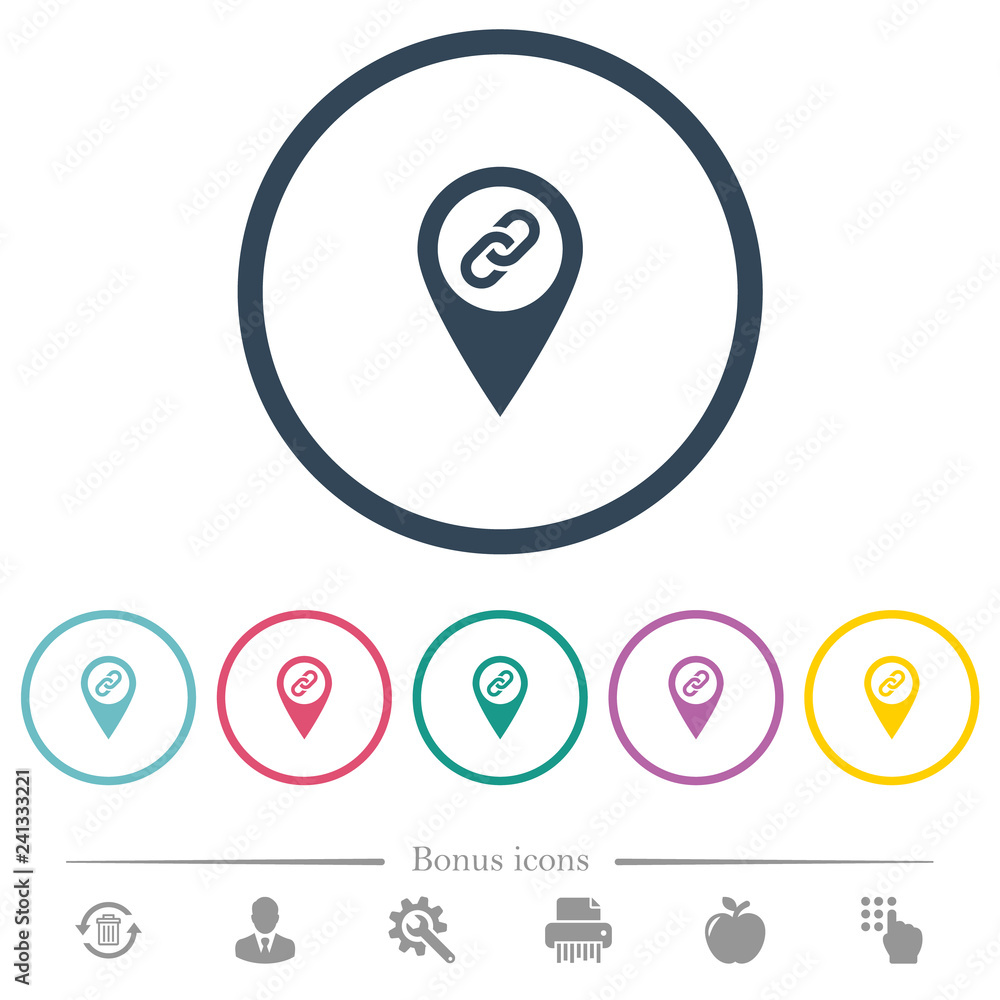 Poster gps map location attachment flat color icons in round outlines