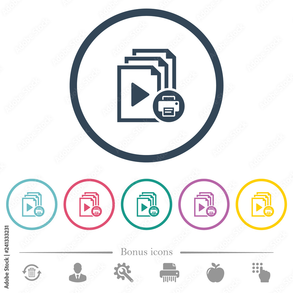 Poster print playlist flat color icons in round outlines