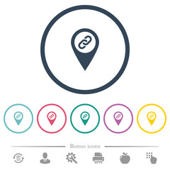 GPS map location attachment flat color icons in round outlines