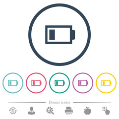 Low battery with one load unit flat color icons in round outlines