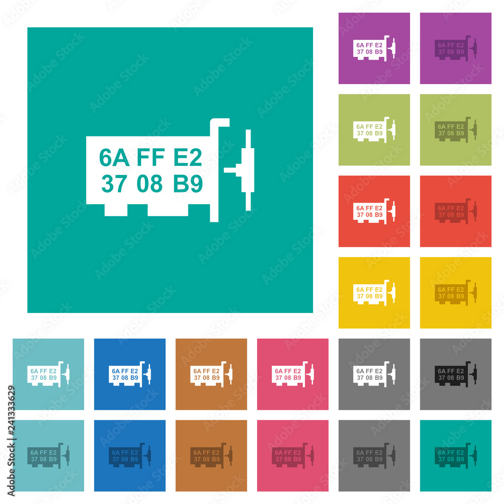 Poster network mac address square flat multi colored icons