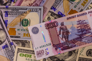 Background of the different american and russian banknotes