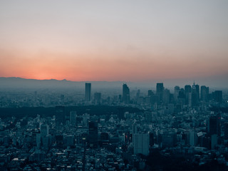 Fototapeta na wymiar Skyline of Tokyo while Sunset