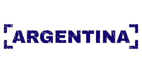 ARGENTINA text seal print with grunge texture. Text title is placed between corners. Blue vector rubber print of ARGENTINA with corroded texture.