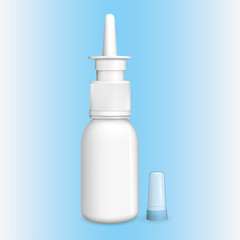 Illustration of an item object, medicament, white, frontal nasal spray bottle. Ideal for product catalogs and informational cosmetics