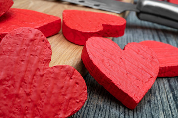 Fototapeta na wymiar Red hearts postcard valentines day.