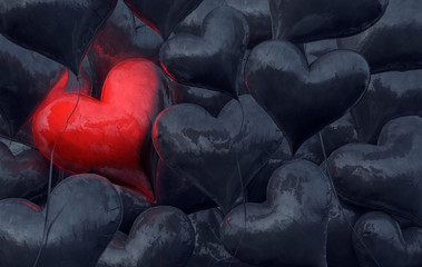 Red heart balloon, true love concept background 3D Rendering - obrazy, fototapety, plakaty