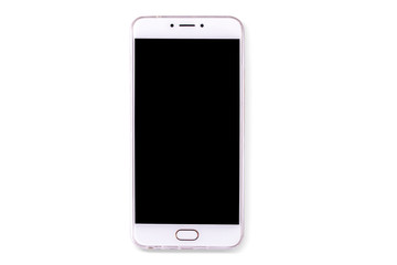 White smartphone on white background, isolated. Cell phone.