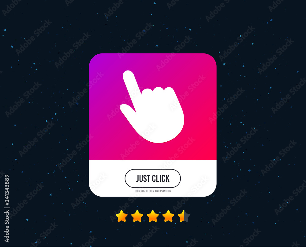 Poster click pointer icon. hand with finger cursor sign symbol. web or internet icon design. rating stars. 